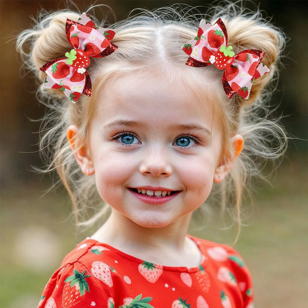 2pcs/Pack Sparkling Fruit Shaped 3D Strawberry Decoration Leather Hair Clips for Girls, Toddler Girl Hair Accessories Headwear