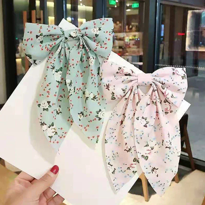Bow Hair Clip Fashio Style Big Bow Ribbon Hair Tie Small Fresh Floral Hairpin Bowknot Hair Duckbill Clip Accessories pretty for holidays , special occasions