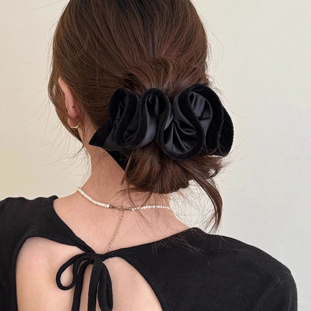 ruffle style velvet-edged satin scrunchie