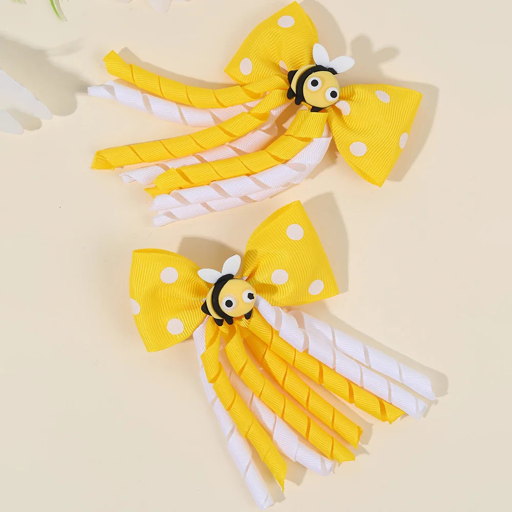 2Pcs Cute Bees Ladybug Hair Clips Insect Ponytail Hairpin Girls Kids Children's Trendy Animal Playful Headwear Hair Accessories