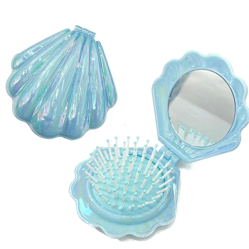 Portable Folding Shell Comb and compact mirror.