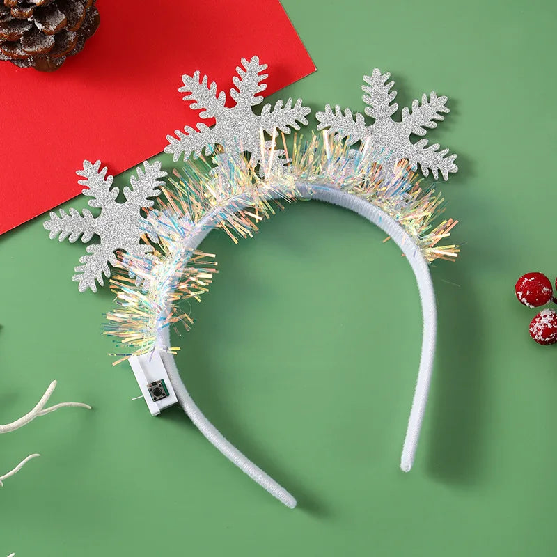 Christmas Candy Cane Headband LED Festive Party Hair Hoop Costume Headwear Glitter Tinsel Hairband Novelty Holiday Photo Prop