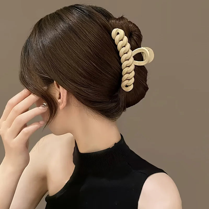 4 pack Women's Large plait style  Hair claw Clips  Brown/Black/Beige/Tan, hair up