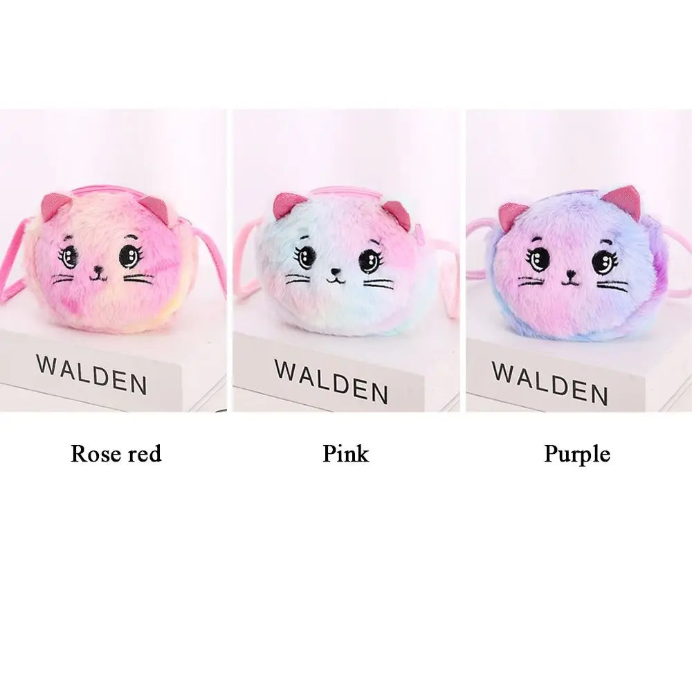 Rainbow Colour Cat Messenger Shoulder Bag Purse for Kids Mini Lovely Pockets Plush Stuffed Dolls Soft Handbags Gift for Girls little cute holiday bag