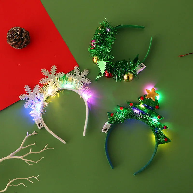 Christmas Candy Cane Headband LED Festive Party Hair Hoop Costume Headwear Glitter Tinsel Hairband Novelty Holiday Photo Prop