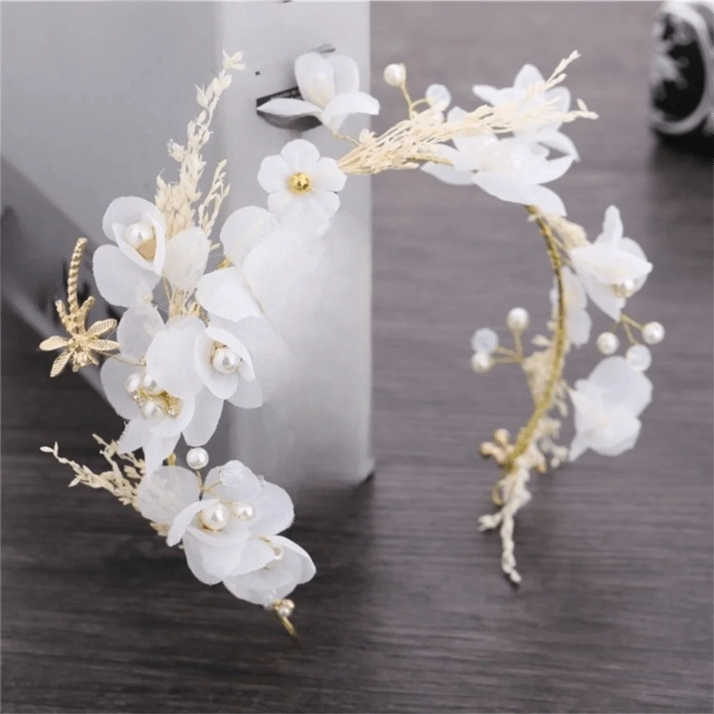 Hair Hoop White Bride Headdress Flower Forest Photography Headband Branch Pearl Wedding Hair Accessories Girls
