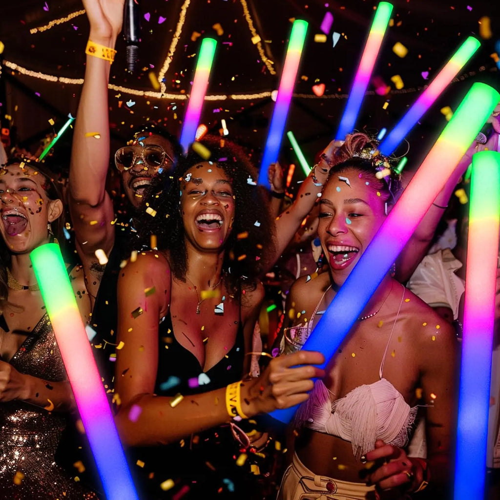 10PCS Sponge Glow Stick Light Up Neon Fluorescent LED Flashing Bar for Event Support and Cheer Night Party Light Stick