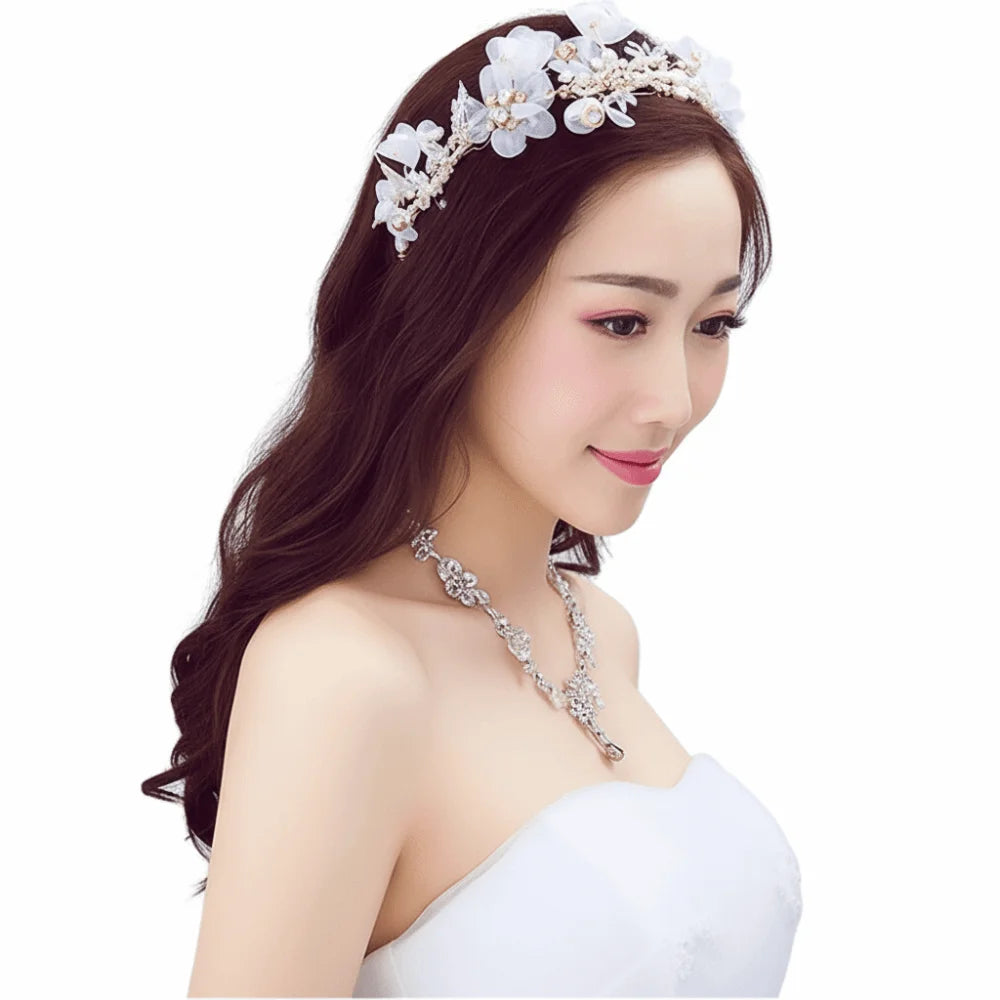 Hair Accessories White Bride Headdress Flower Forest Photography Headband Pearl Branch Wedding Hair Accessories Beach
