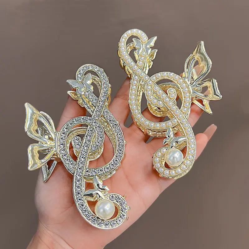 10.5cm metal claw clip ladies  For Women  Ponytail Hair  Hair Clips Ladies Pearl Rhinestone Butterfly Hair Accessories music teacher gift musician