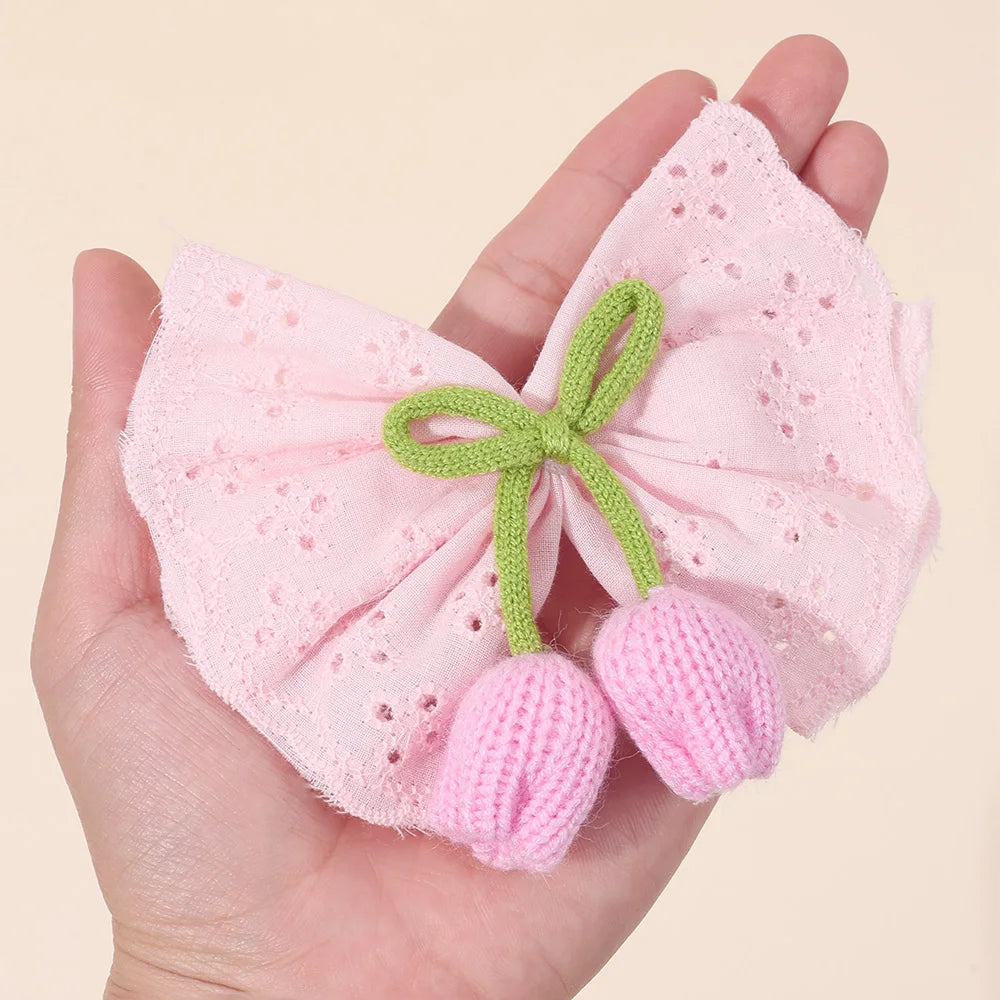 Knitted Tulip Bow Hair Clips Pure Cotton Crochet Flower Hairpin Hollow Out Floral Embroidery Design Barrette Hair Accessories beautiful Amsterdam trip