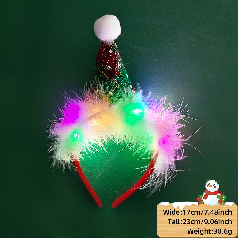 Christmas Candy Cane Headband LED Festive Party Hair Hoop Costume Headwear Glitter Tinsel Hairband Novelty Holiday Photo Prop