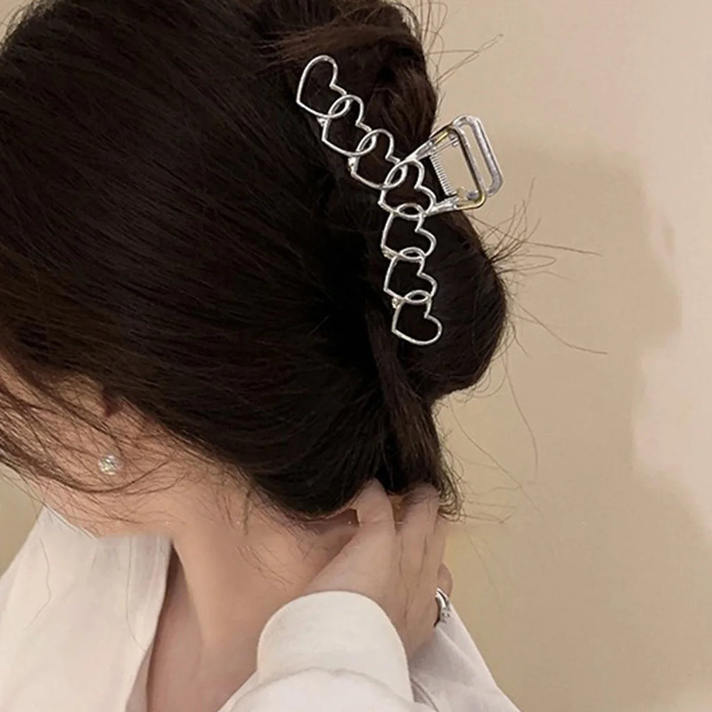 1pc Metal star silver large hair clip with simple design and high-end cmaw clip at the back of the head hair up  perfect for holidays work etc hearts love
