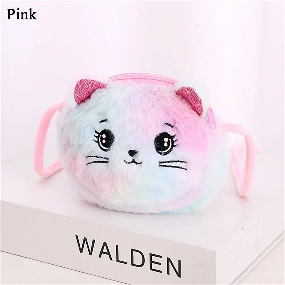 Rainbow Colour Cat Messenger Shoulder Bag Purse for Kids Mini Lovely Pockets Plush Stuffed Dolls Soft Handbags Gift for Girls little cute holiday bag