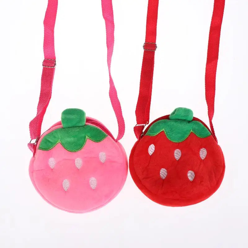 Adorable Cartoon Strawberry Plush Purse Crossbody Bag for Kids, Adults