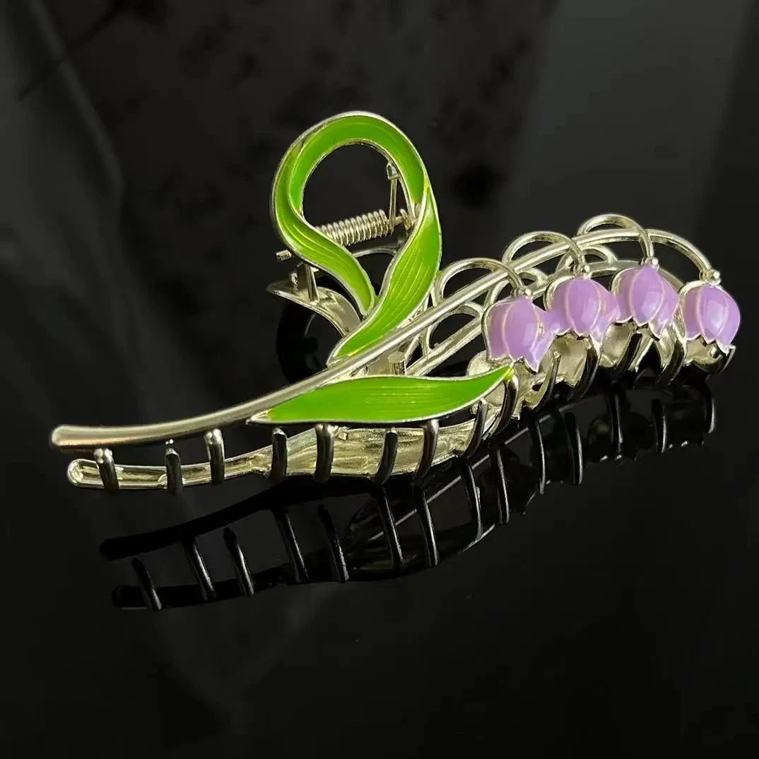 1PCS Bell Orchid Flowers Super Fairy bluebells Hair Accessories, Large Premium  Clip, Autumn Hundred claw  Clip pretty flowers pink purple  beautiful well made metal hair clip for hair up dos
