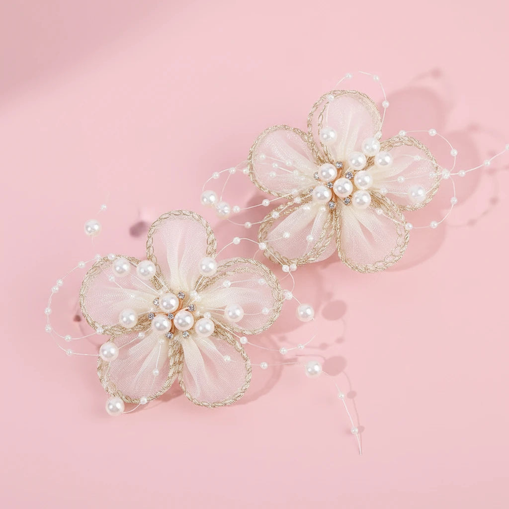 2Pcs Chiffon Floral Hairpins Sweet Flower Coral Fairies Hair Clip Princess BarrettesFor Girl Kids Women Accessories Headwear