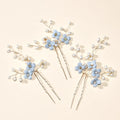 3pcs Blue Flower U Shaped Hair Pins Pearl Elegant Hair Clips Headwear for Wedding Bridal Hairclip Women Hair Jewelry Accessories something blue