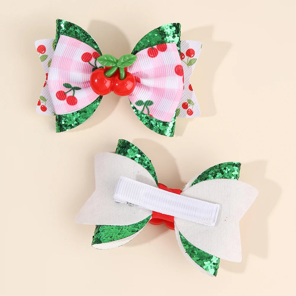 2pcs/Pack Sparkling Fruit Shaped 3D Strawberry Decoration Leather Hair Clips for Girls, Toddler Girl Hair Accessories Headwear