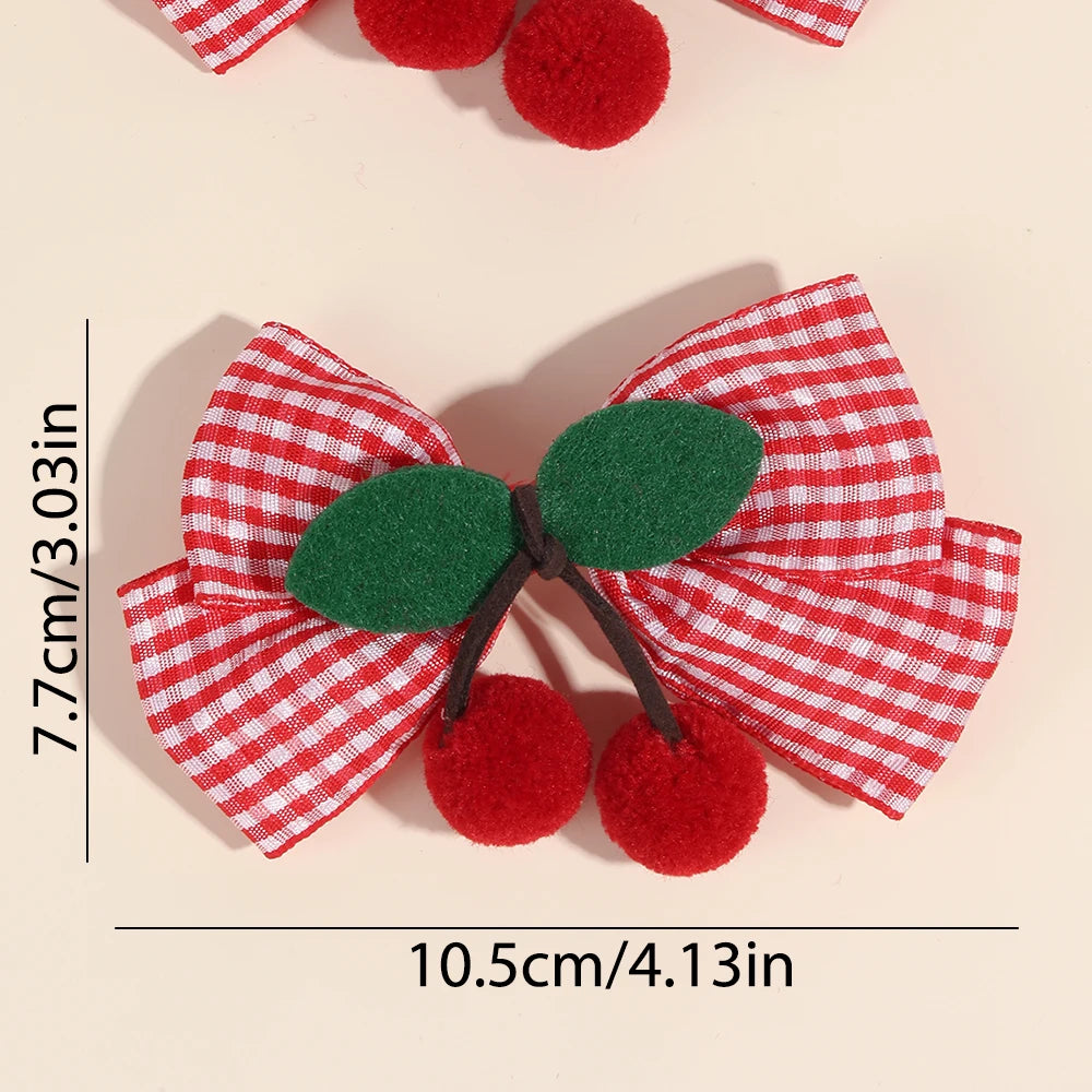 2Pcs Cherry Bow Hair Clips Strawberry Plaid Hairpin Sweet Fashion Barrette For Girls Children's Headdress  Kids school holidays Accessories cruise beach party