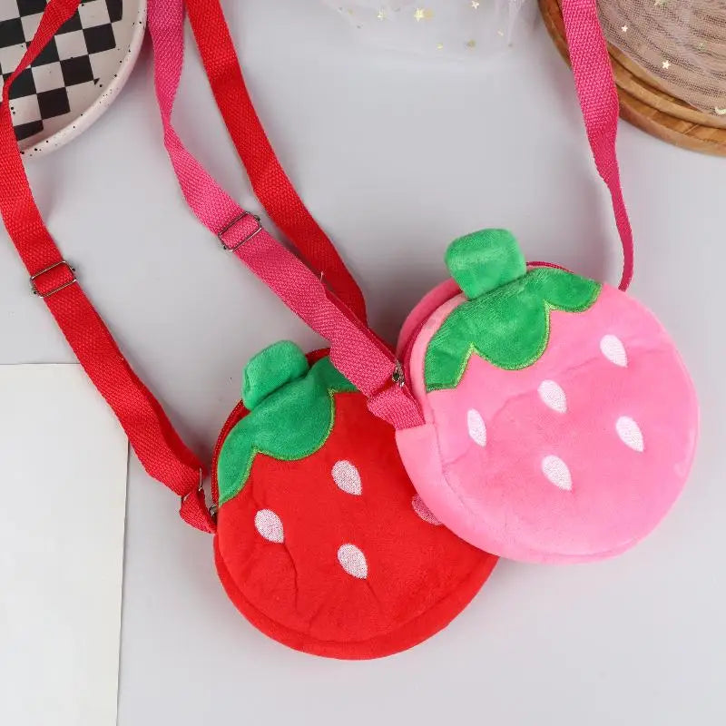 Adorable Cartoon Strawberry Plush Purse Crossbody Bag for Kids, Adults