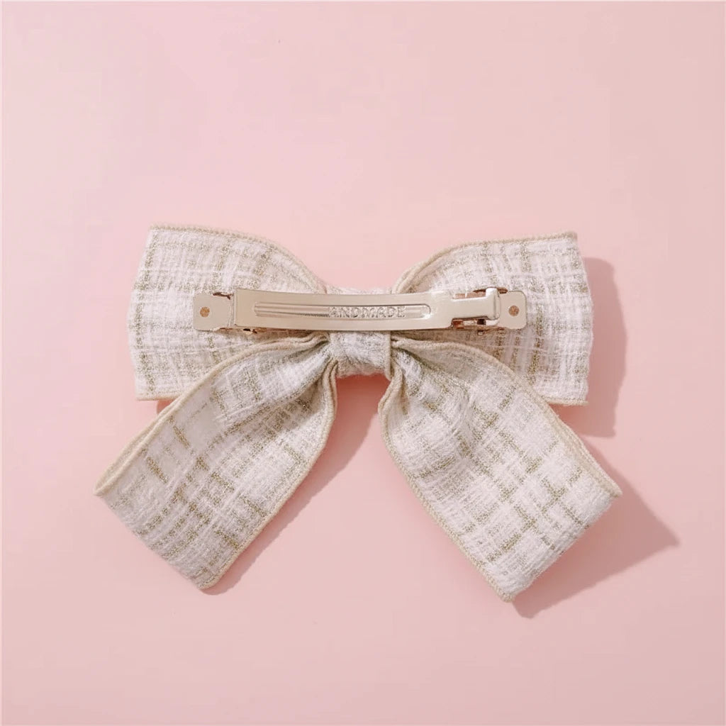 Elegant Plaid Cloth Hairpins Adult Crystal Heart Pearl Luxury Fabric Bow Hair Clip Pin for Girls Women Hair Jewelry Headpiece party’s holidays tweed