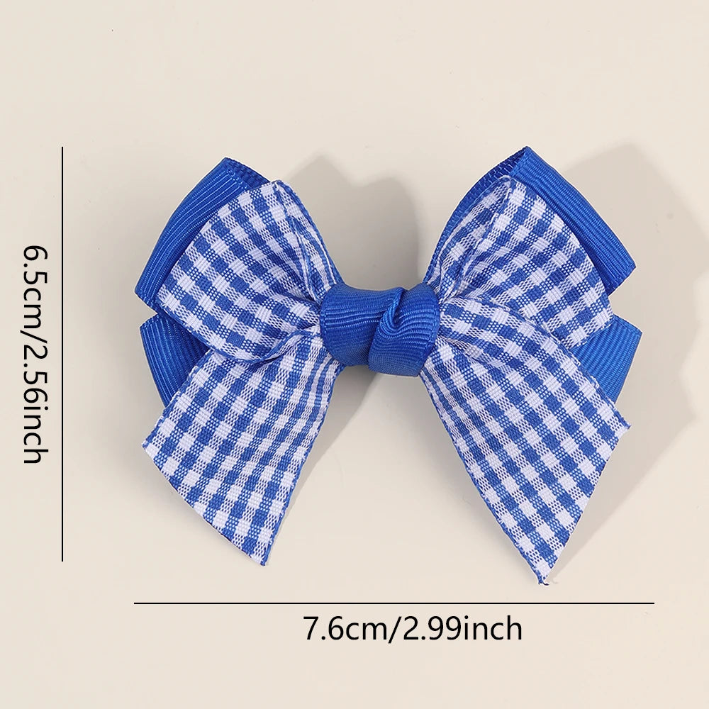 2Pcs bow  Plaid Hair Clips slides Sweet Cute Double Layer Bownot Hairpins Ribbon Barrette For Girls Children Headdress Accessories school party holiday