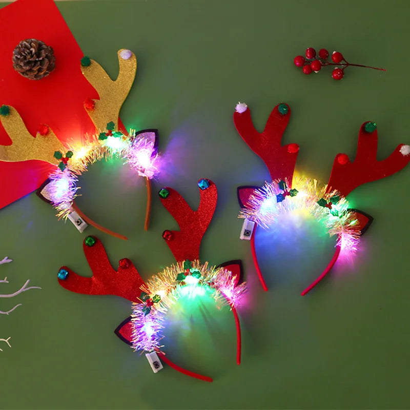 Christmas Candy Cane Headband LED Festive Party Hair Hoop Costume Headwear Glitter Tinsel Hairband Novelty Holiday Photo Prop