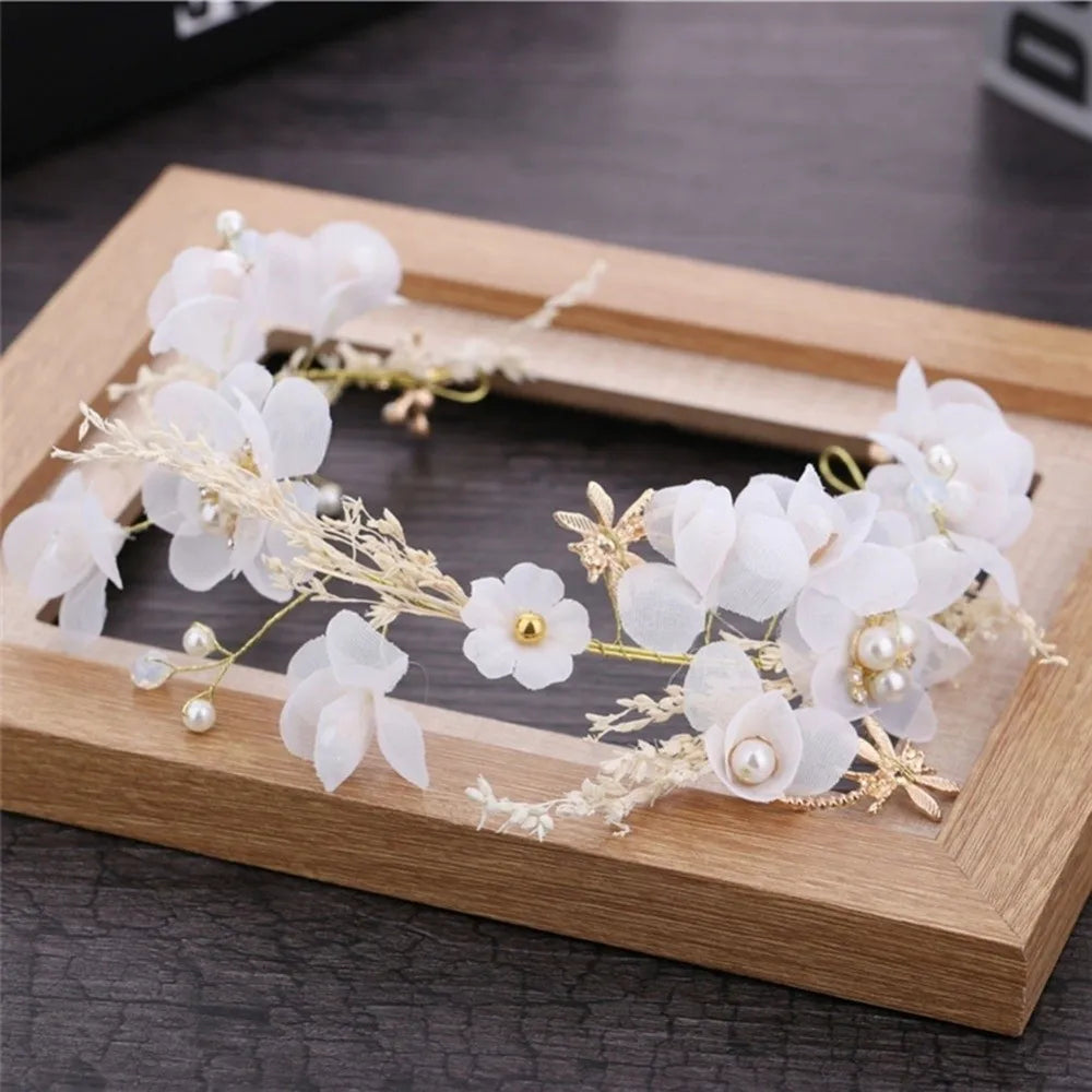 Hair Accessories White Bride Headdress Flower Forest Photography Headband Pearl Branch Wedding Hair Accessories Beach