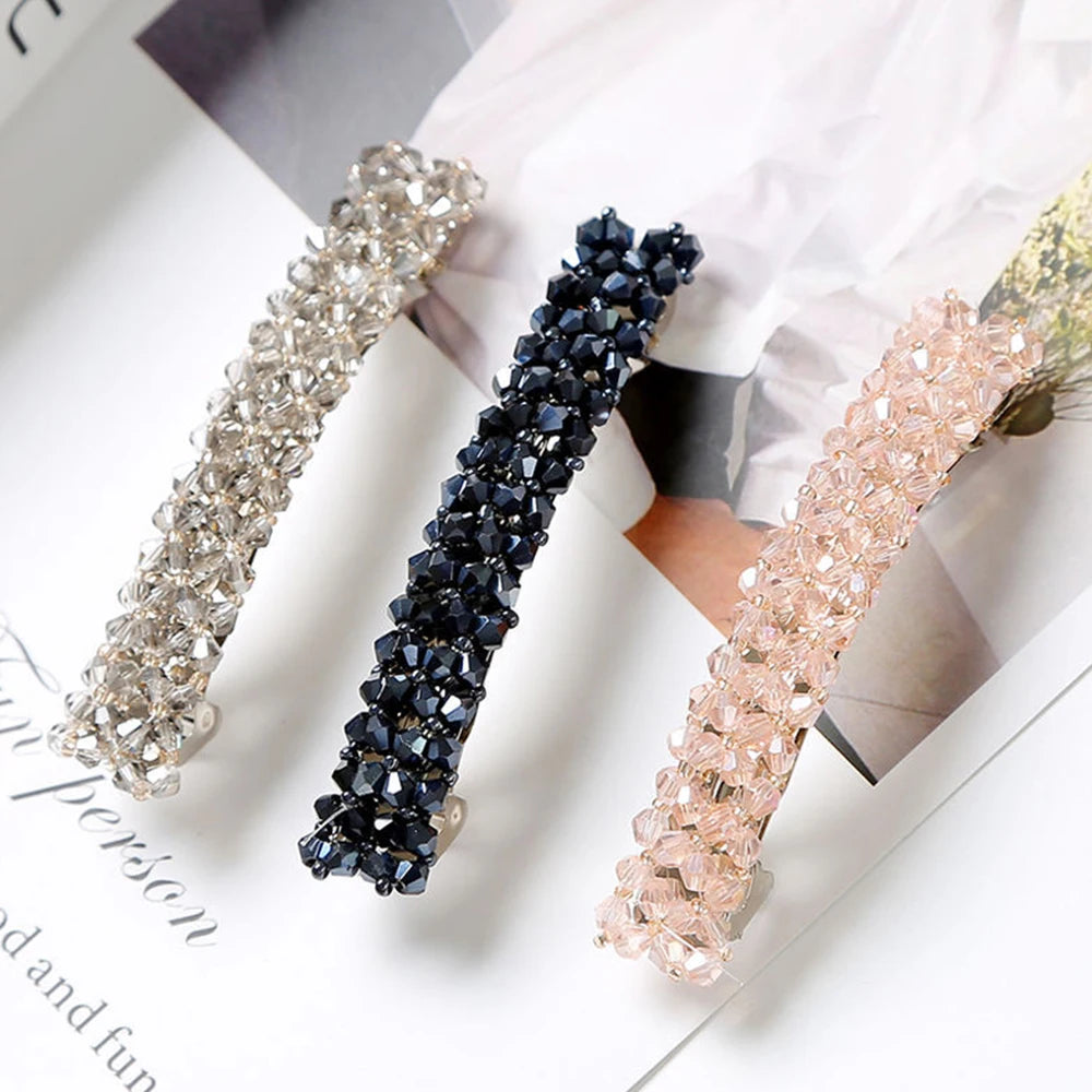 Sweet Colour  Crystal Hair Clips Spring Hair Grip Beads Hair Barrettes For Women Girl Fashion Simple Hair Accessories Headwear hair up hair