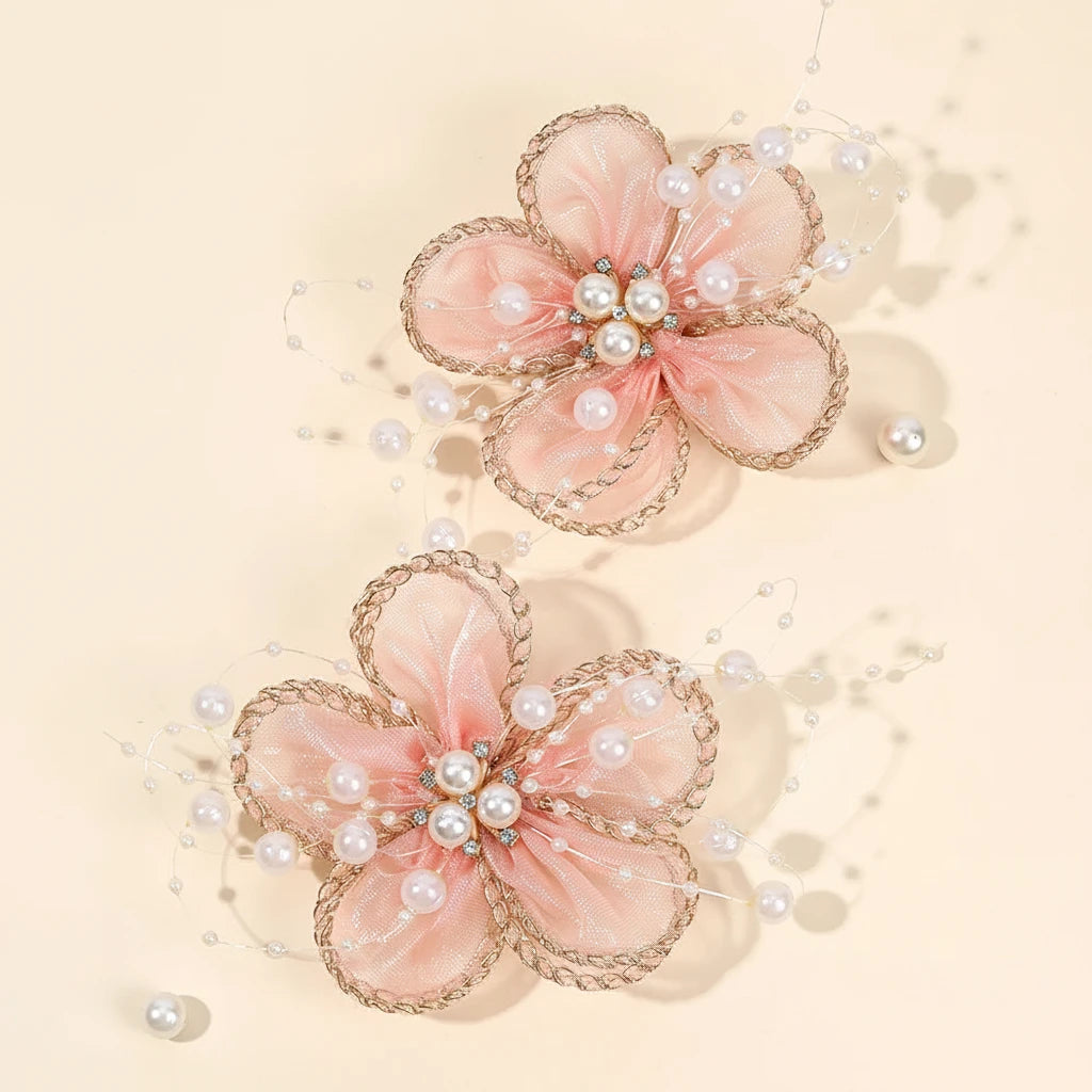2Pcs Chiffon Floral Hairpins Sweet Flower Coral Fairies Hair Clip Princess BarrettesFor Girl Kids Women Accessories Headwear