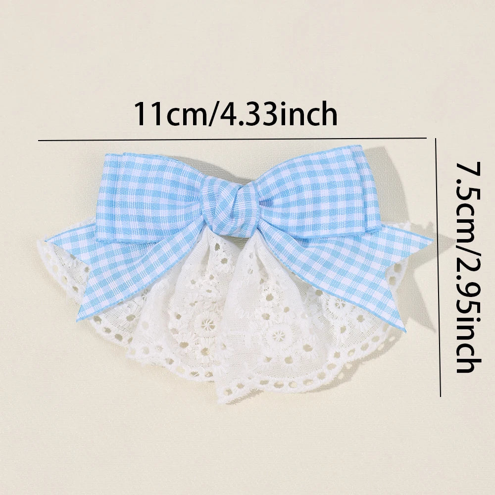 2Pcs New Korean Red Plaid Bow Hair Clips For Girls Cute White Lace Flower Hairpins Sweet Daily Trendy Headwear Hair Accessories