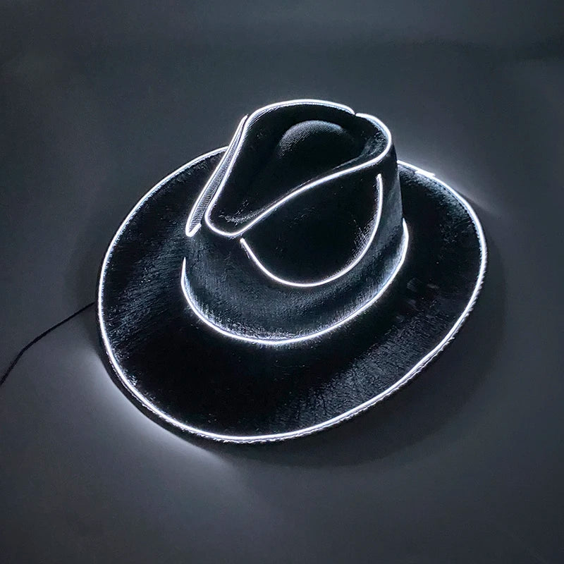 LED Glowing Cowgirl boy Hat Neon Luminous Bride Hat For Holiday Light Up Supplies Fluorescent Party Props Bachelorette Party Hat