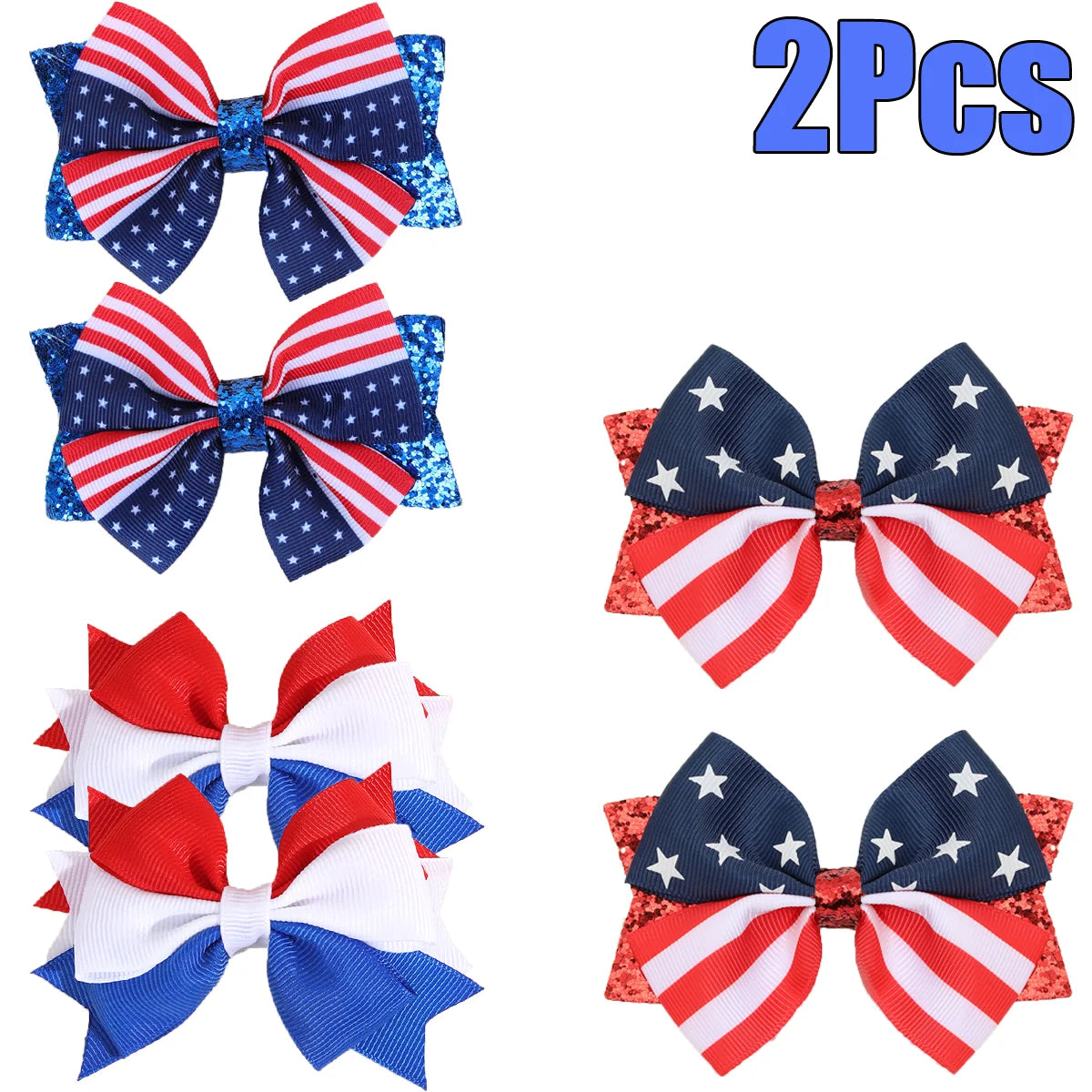 2Pcs USA Flag Bow Hair Clip Ribbon Patriotic American Flag Design Red White Blue Bow Barrettes For 4th Of July Party Accessories trip to America Florida New York holiday