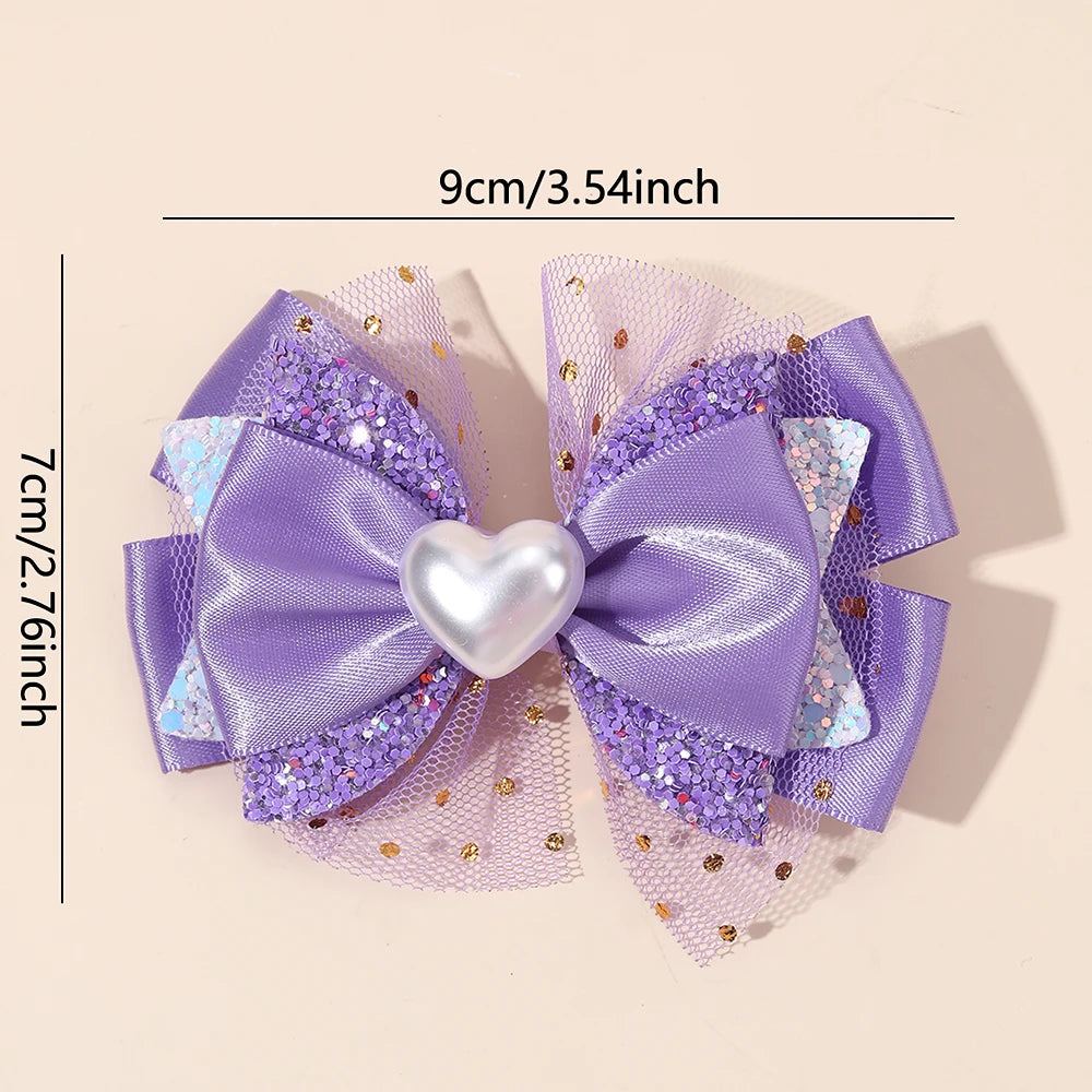 2Pcs Trendy Chiffon Bow Hair Clips For Girls Mesh Dot Hairpins Glitter Three-Tier Bownot Barrette Children Headwear Accessories