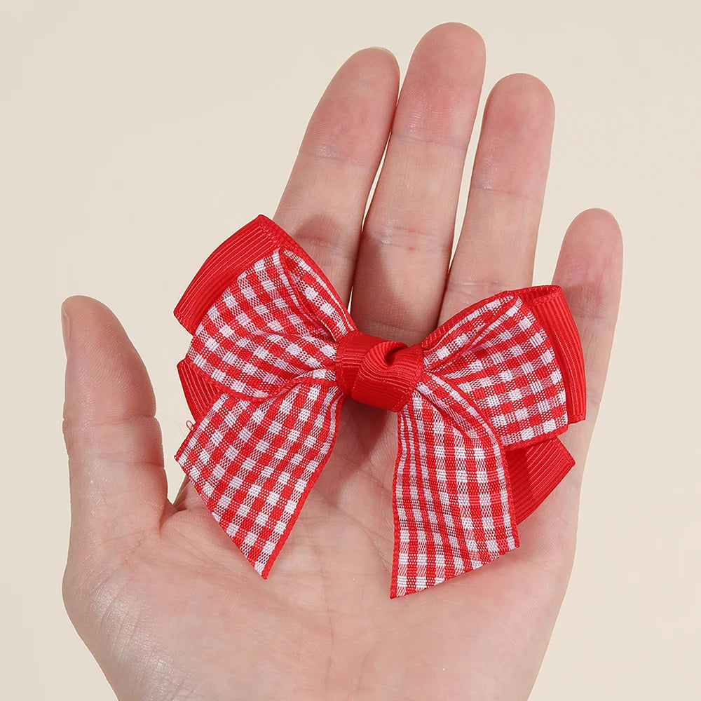2Pcs bow  Plaid Hair Clips slides Sweet Cute Double Layer Bownot Hairpins Ribbon Barrette For Girls Children Headdress Accessories school party holiday