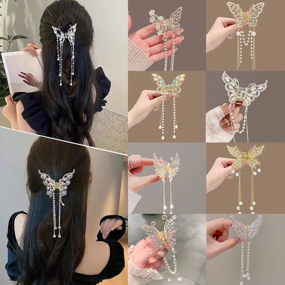 Fashion Shark Crab Clips Girls Hairpin Hair  Women Crystal Simple Hair Clip Butterfly Pearl Tassel Metal Hair Claw Accessories cruise holiday beach party elegant hair special occasion
