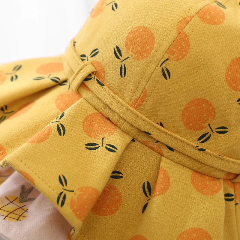 Summer Baby Girl Hat Cotton Fruit Kids Bucket Hats Sun Protection Bowknot Princess Children Cap for Girls Beach Travel 1-2 year old