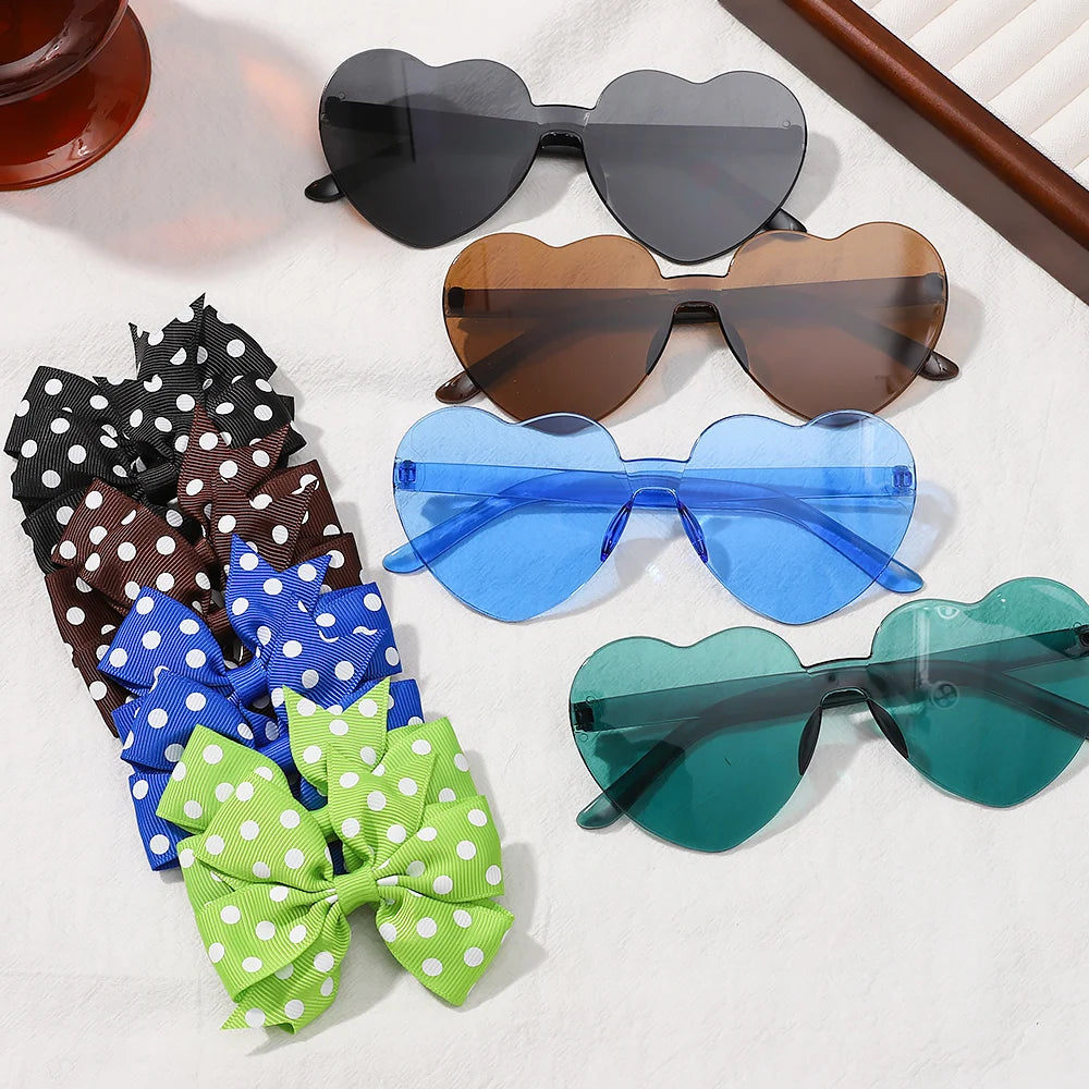 3Pcs/Pack Solid Dot Hair Bows Clip Girls Boutique Bowknot Hair Clips Kids Colorful Heart Sun Glasses Children Hair Accessories toddler photo shoot prop sent without the card packaging