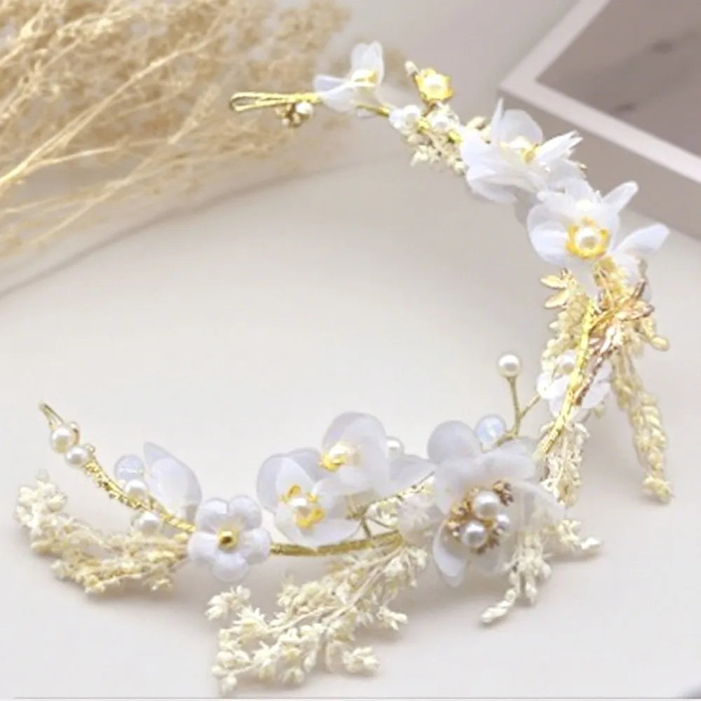 Hair Hoop White Bride Headdress Flower Forest Photography Headband Branch Pearl Wedding Hair Accessories Girls
