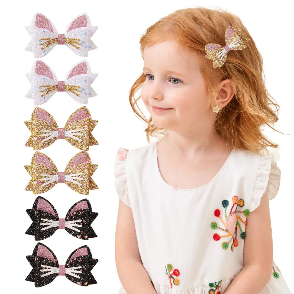 2Pcs/Set Gold pussy Cat Ear Hair Clips for Baby Girls Glitter Cartoon Animal Hairpin Barrettes Lovely Headwear Hair Accessories fancy dress