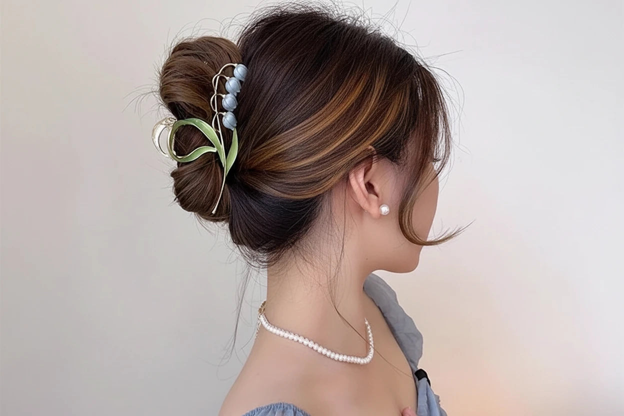 1PCS Bell Orchid Flowers Super Fairy bluebells Hair Accessories, Large Premium  Clip, Autumn Hundred claw  Clip pretty flowers pink purple  beautiful well made metal hair clip for hair up dos
