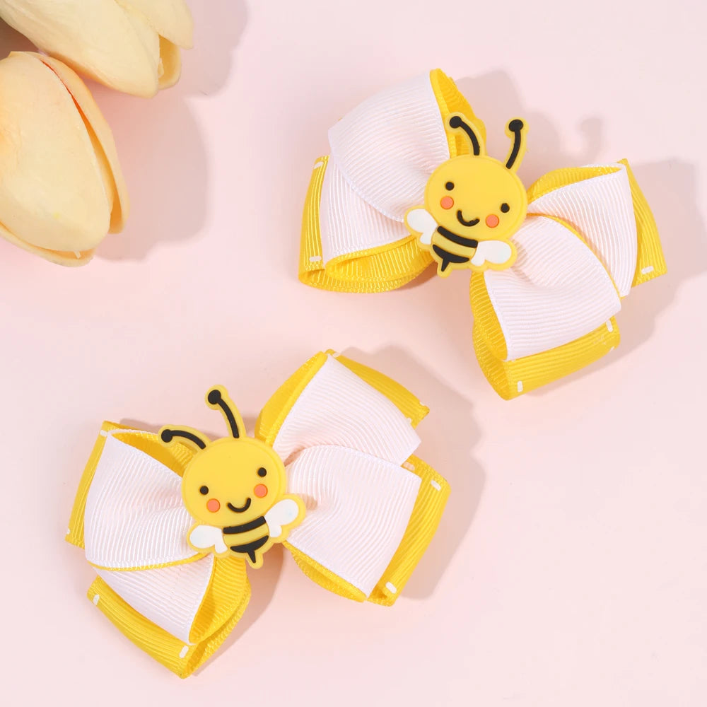 2Pcs Cartoon Bee Hair Clips slides Cute honeybee Ribbon Bow Kids Schools Hairpin Accessories For Children Girls Barrettes Headwear Manchester bee the worker