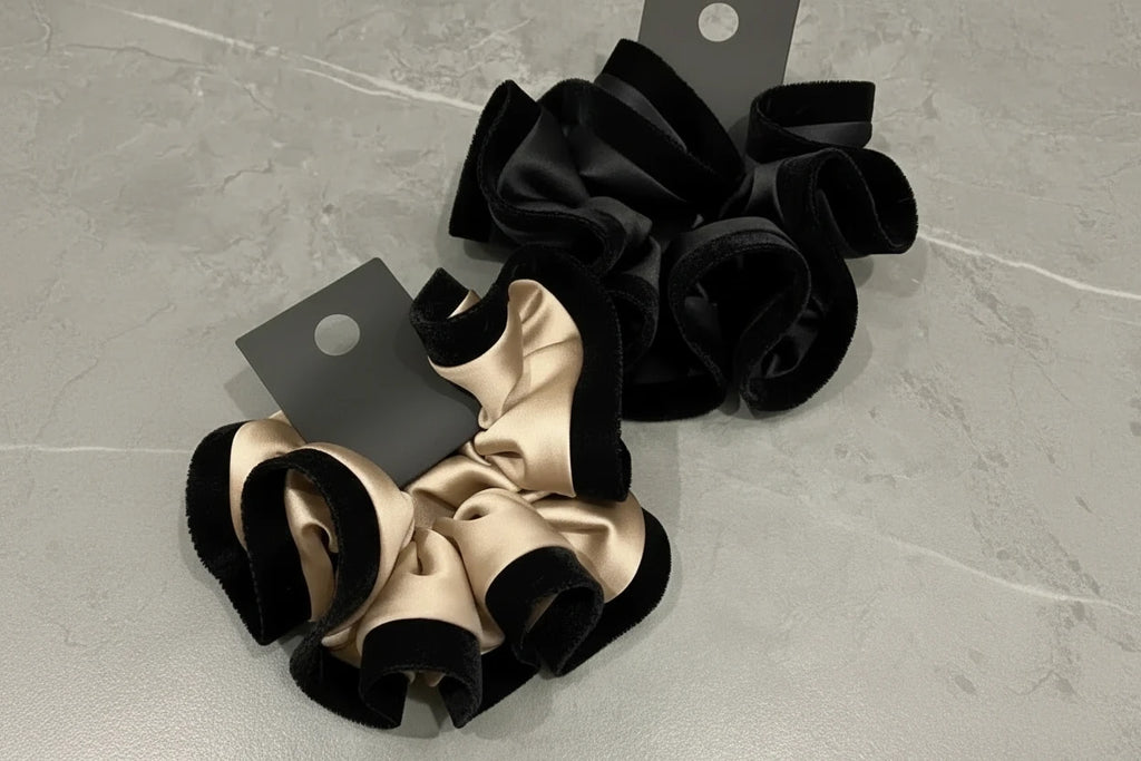 ruffle style velvet-edged satin scrunchie