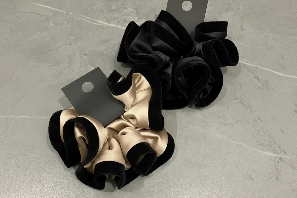ruffle style velvet-edged satin scrunchie