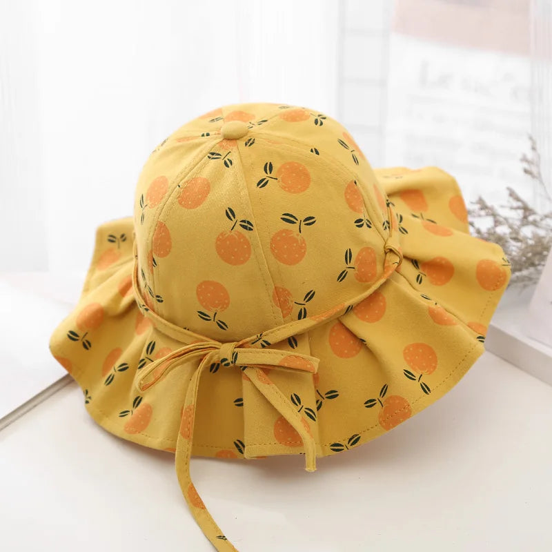 Summer Baby Girl Hat Cotton Fruit Kids Bucket Hats Sun Protection Bowknot Princess Children Cap for Girls Beach Travel 1-2 year old
