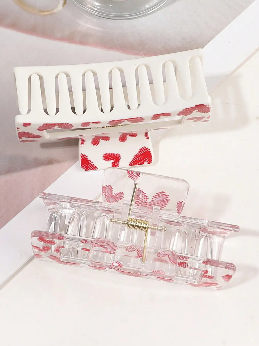 3 x  Pink Love Print  Claw Clips