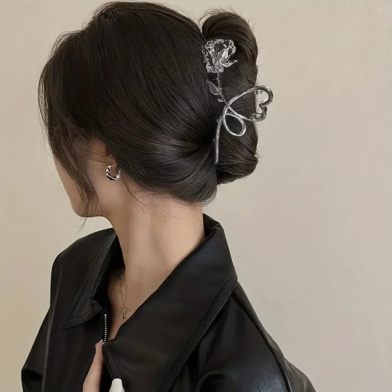 Stylish Vintage Metal Rose Hair Claw Clips - Perfect for Ponytails and Headbands - Durable and Comfortable  Goth Women's strong well made metal not cheap plastic , gothic , vampire