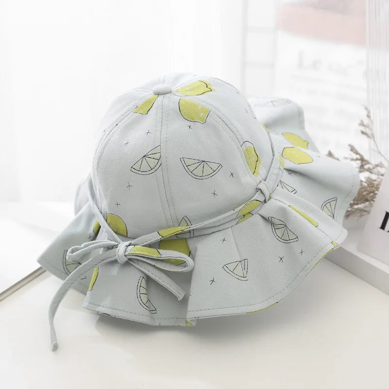 Summer Baby Girl Hat Cotton Fruit Kids Bucket Hats Sun Protection Bowknot Princess Children Cap for Girls Beach Travel 1-2 year old