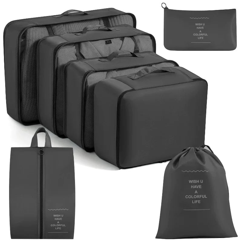 7/8/9/10 Pcs Set Travel Organizer Storage Bags Suitcase Packing Cubes Set Cases Portable Luggage Clothes Shoe Tidy Pouch Folding