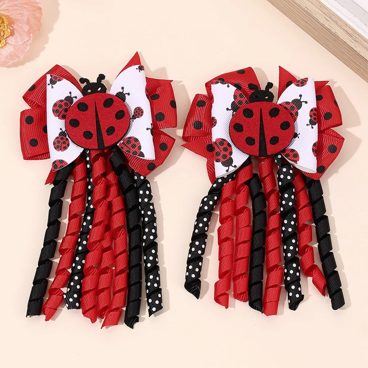 2Pcs Girls Mermaid Bow Hair Clips Cute Cartoon Mermaid Pearls Hairpins Octopus Curled Grosgrain Ribbon Barrette Hair Accessories
